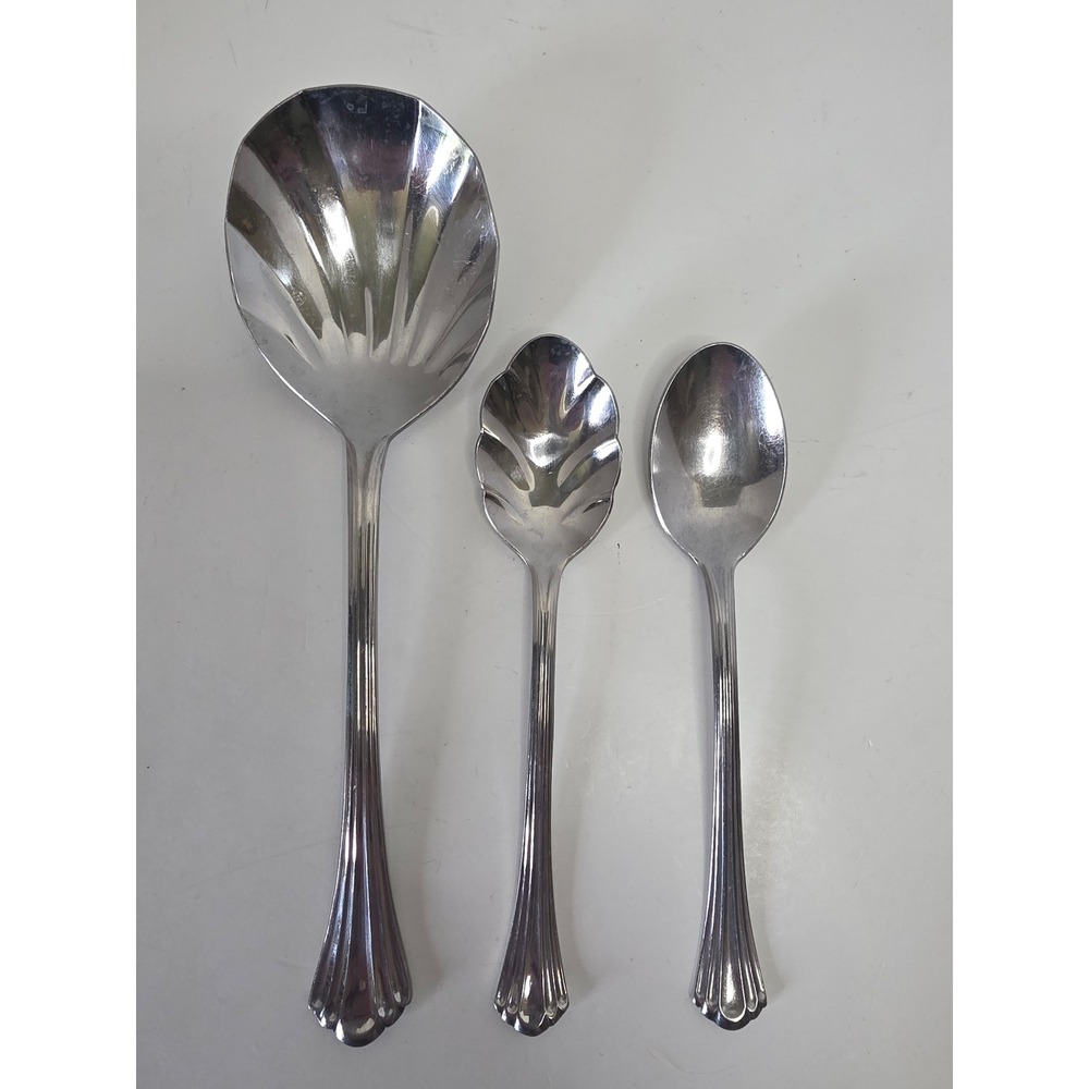 Reed & Barton '1800' Stainless Flatware Shell Berry Sugar Spoon Set 3pc